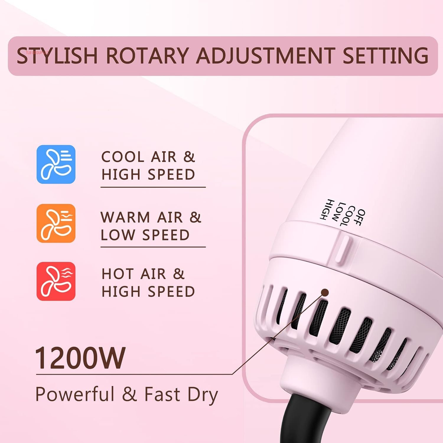Hair Dryer Brush, 4 in 1 Styling Tools Blow Dryer with Ceramic Oval Barrel, Hot Air Brush Hair Straightener Brush for All Hair Types, Pink, Ionic Technology, 1200W, 3 Heat Settings