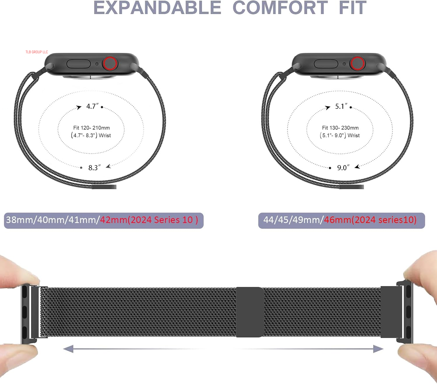 Patented Milanese Loop Compatible with Apple Watch Band 46Mm 44Mm 45Mm 49Mm 38Mm 40Mm 41Mm 42Mm for Women Men, Magnetic Stainless Steel Clasp for Iwatch Bands Series SE 10 9 8 7 6 5 4 3 Ultra 2 1