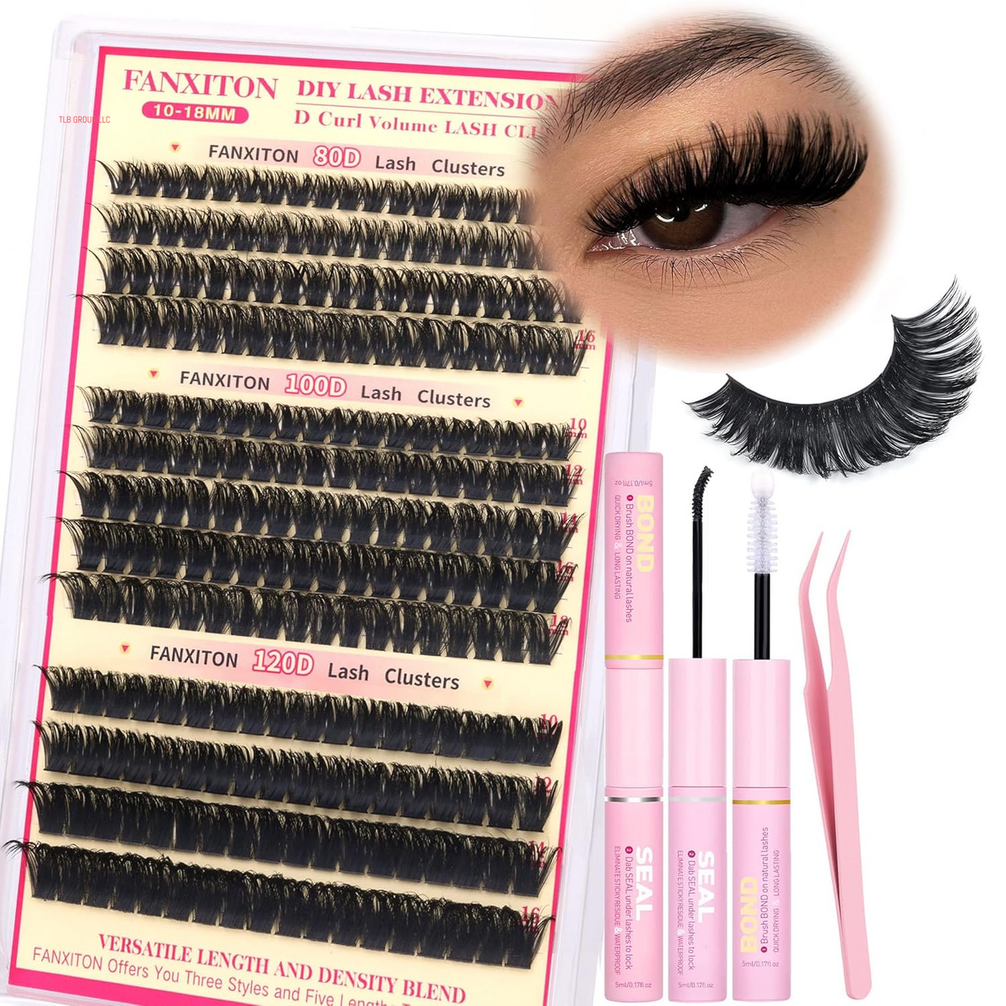 DIY Lash Extension Kit 40D+50D Volume Lash Clusters Kit with Lash Bond and Seal 280 Pcs Thick Individual Lashes 9-16 Mm D Mink Lashes Cluster, Lash Cluster Remover and Tweezers by