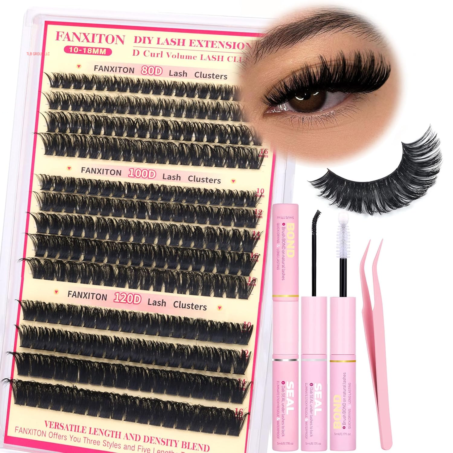 DIY Lash Extension Kit 40D+50D Volume Lash Clusters Kit with Lash Bond and Seal 280 Pcs Thick Individual Lashes 9-16 Mm D Mink Lashes Cluster, Lash Cluster Remover and Tweezers by