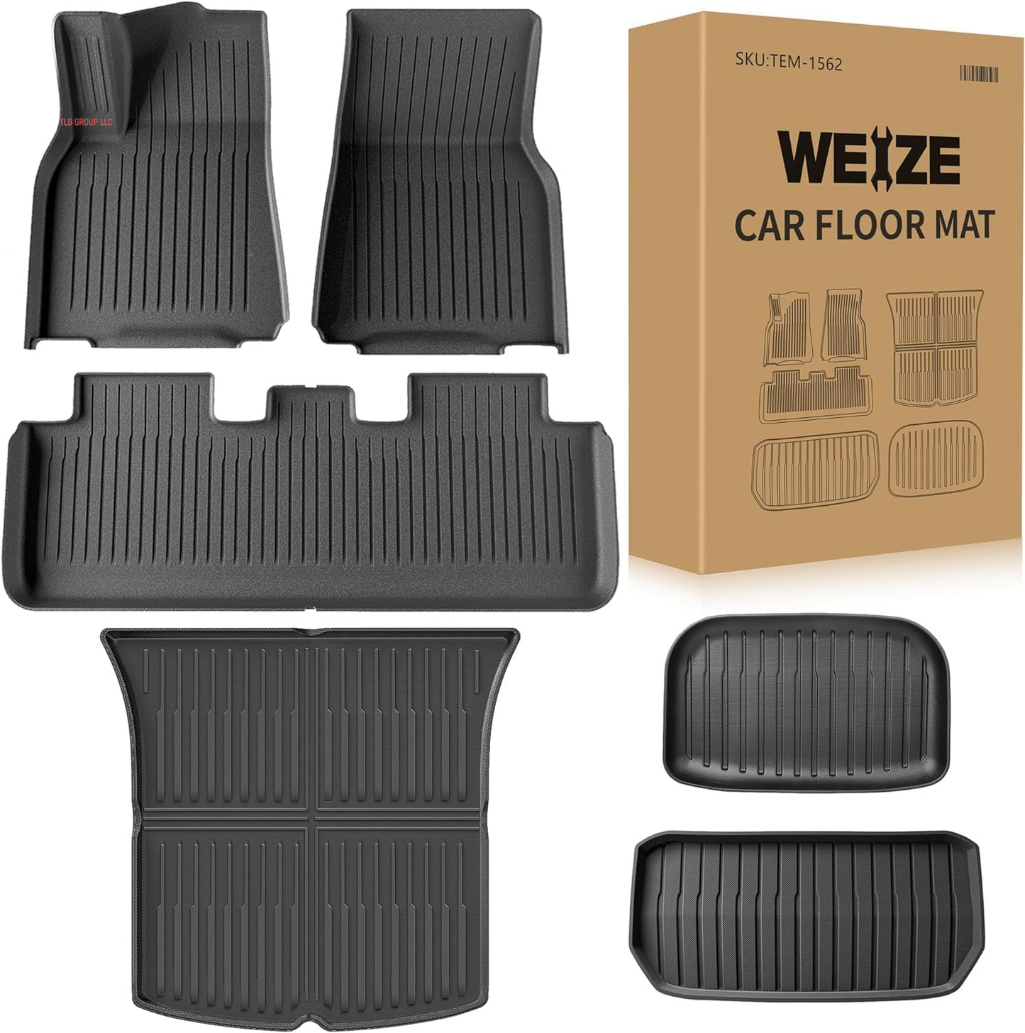 Floor Mats & Cargo Liners Fits Tesla Model Y 5-Seat 2021-2024 2025 All Weather TPE Floor Mats and Cargo Trunk Mats Accessories, Set of 6 Mats (Not Fit 7-Seat)