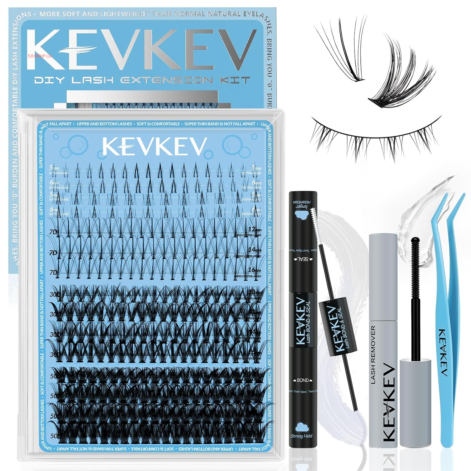 Lash Clusters Kit Lash Extension Kit D Curl Eyelash Extension Kit 280 Pcs Eyelash Clusters Kit Cluster Eyelash Extensions Individual Lashes Kit with Lash Bond and Seal Eyelash Tweezers