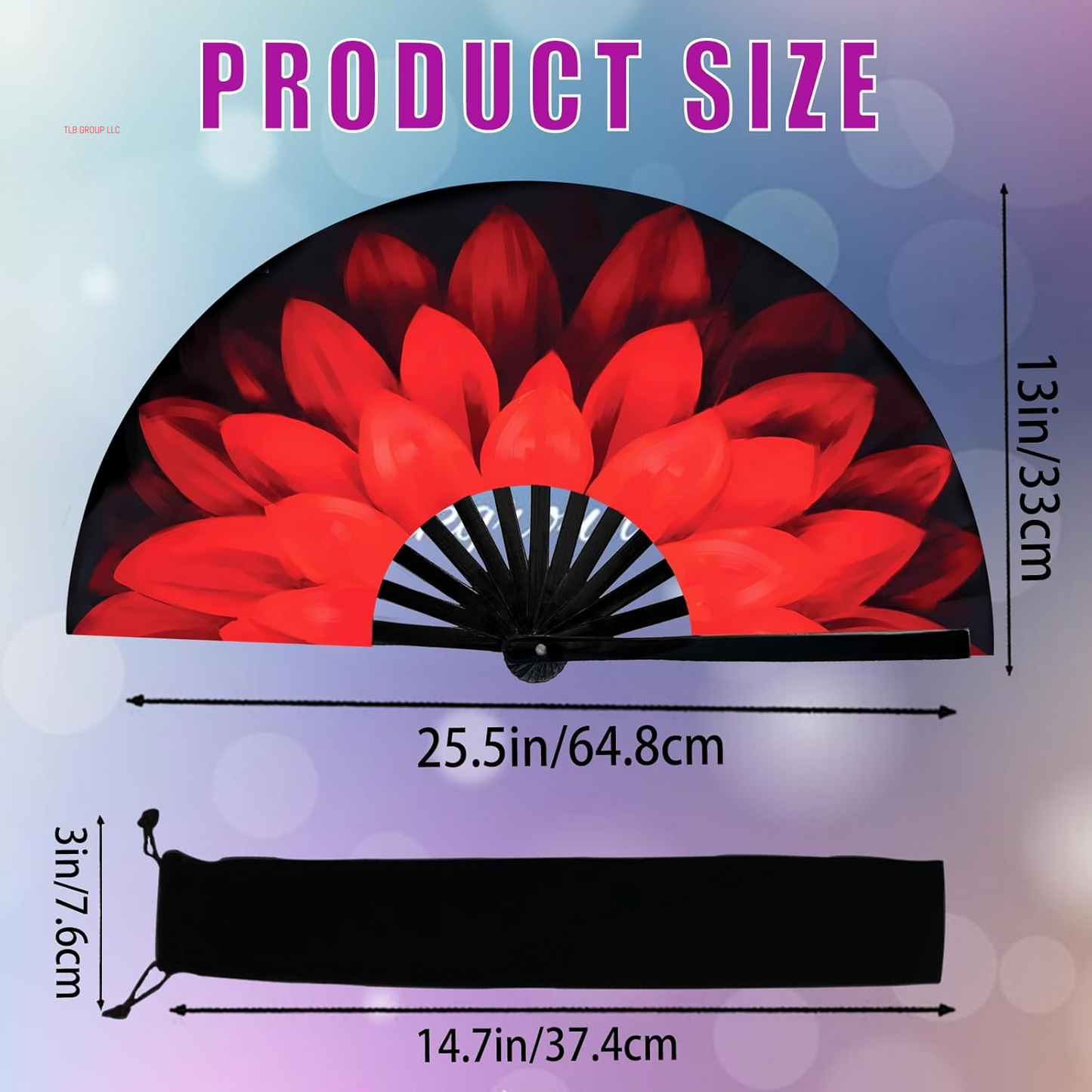 Folding Hand Fan Line Dance Popping Fan with Fan Bag，Folding Hand Fan Bamboo Ribs Hand Held Chinese for Music Festival,Club, Party, Dance，Disco, Neon, Glow Party Decorations (Multicolour, Petals)