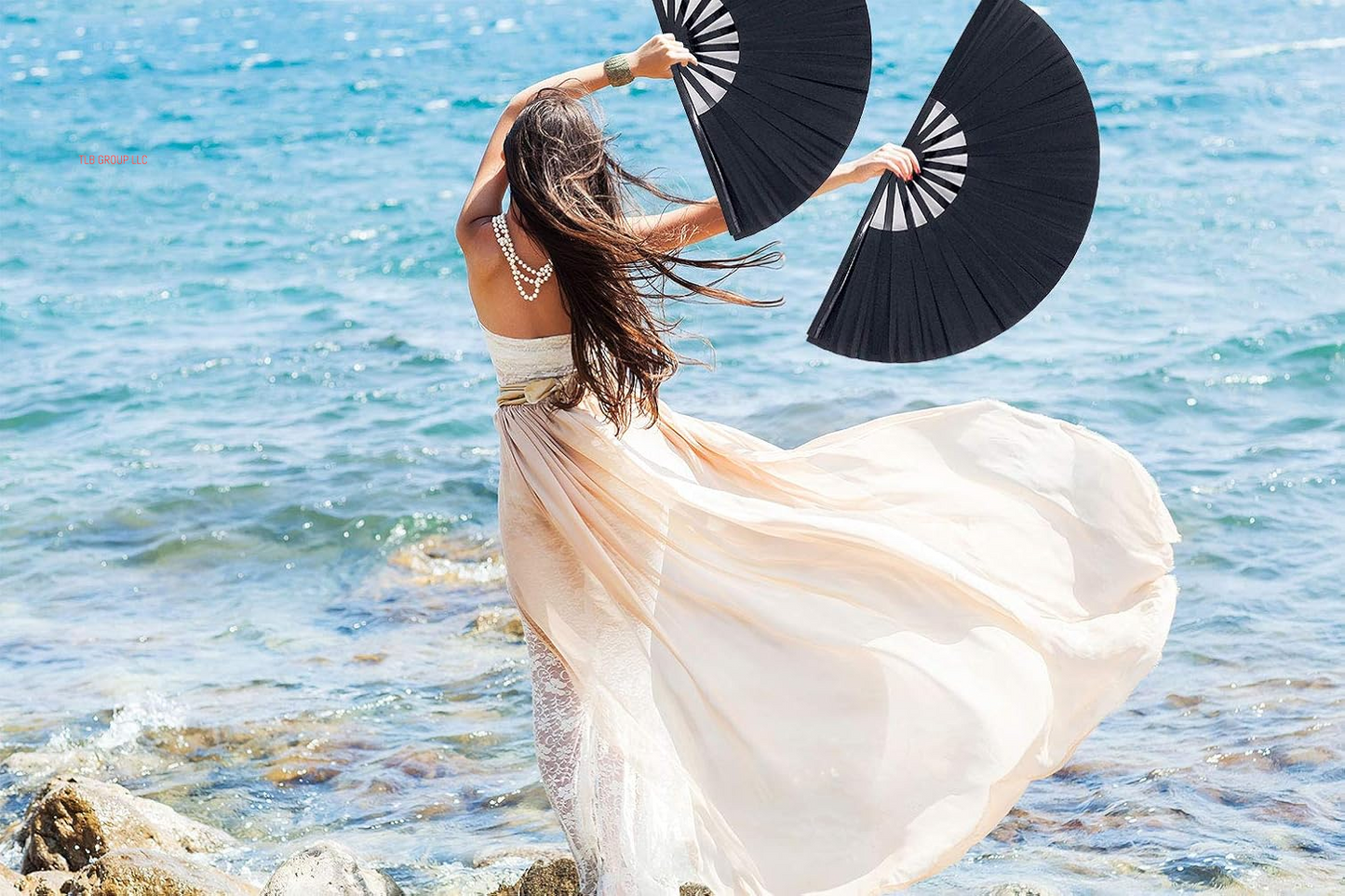 Large Folding Fans Rave Hand Clap Fan Popping Fan for Line Dancing, Big Foldable Clacking Fans for Boots on the Ground Dance Festival, Dancing, Performance (Black)