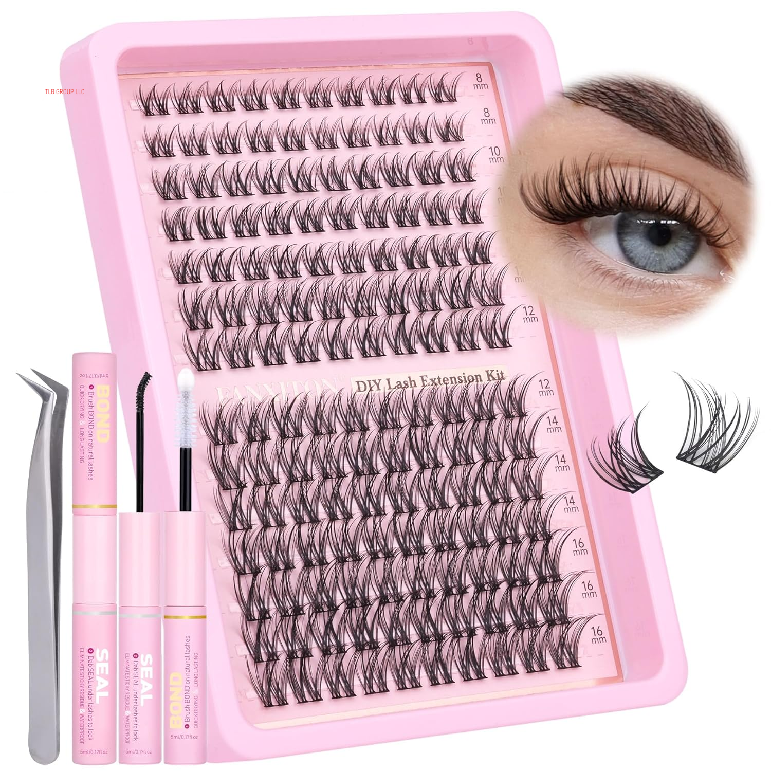 DIY Lash Extension Kit 40D+50D Volume Lash Clusters Kit with Lash Bond and Seal 280 Pcs Thick Individual Lashes 9-16 Mm D Mink Lashes Cluster, Lash Cluster Remover and Tweezers by