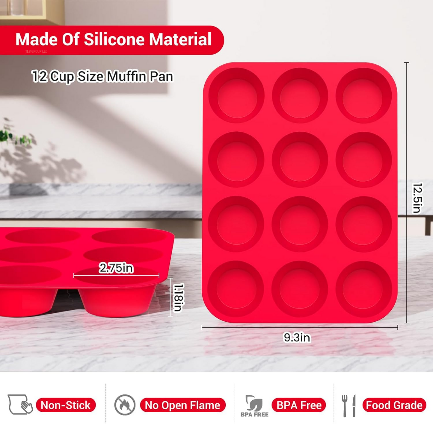 2 Pack Silicone Muffin Pan & Cupcake Pans for Baking - 12 Cup Regular Size BPA Free Egg Bites Molds