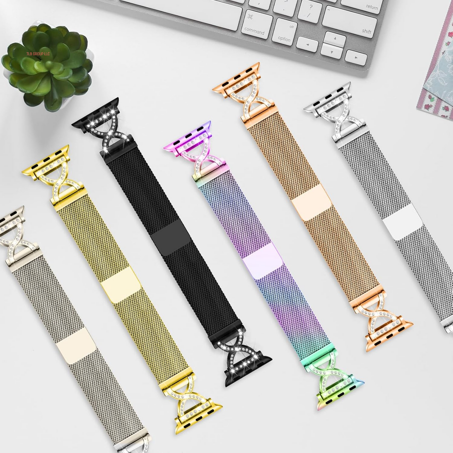 Metal Magnetic Band Compatible with Apple Watch 46Mm 42Mm 44Mm 45Mm 49Mm 38Mm 40Mm 41Mm, Stainless Steel Dressy Mesh Loop Strap with X-Shape Diamond Women