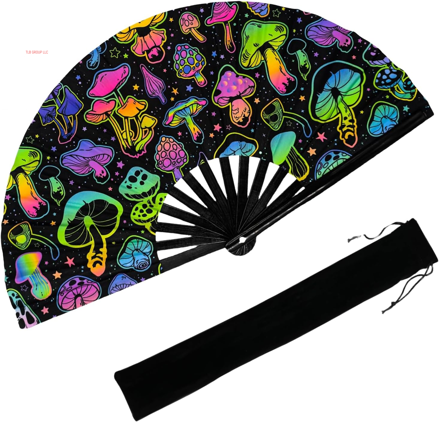 13‘’ UV Glow Large Rave Fan for Men Women, Popping Fan for Line Dancing, Decorative Folding Hand Fan for Party, Home Decoration, Gift, Music Festival Essential, EDM Rave Accessories (Waves)