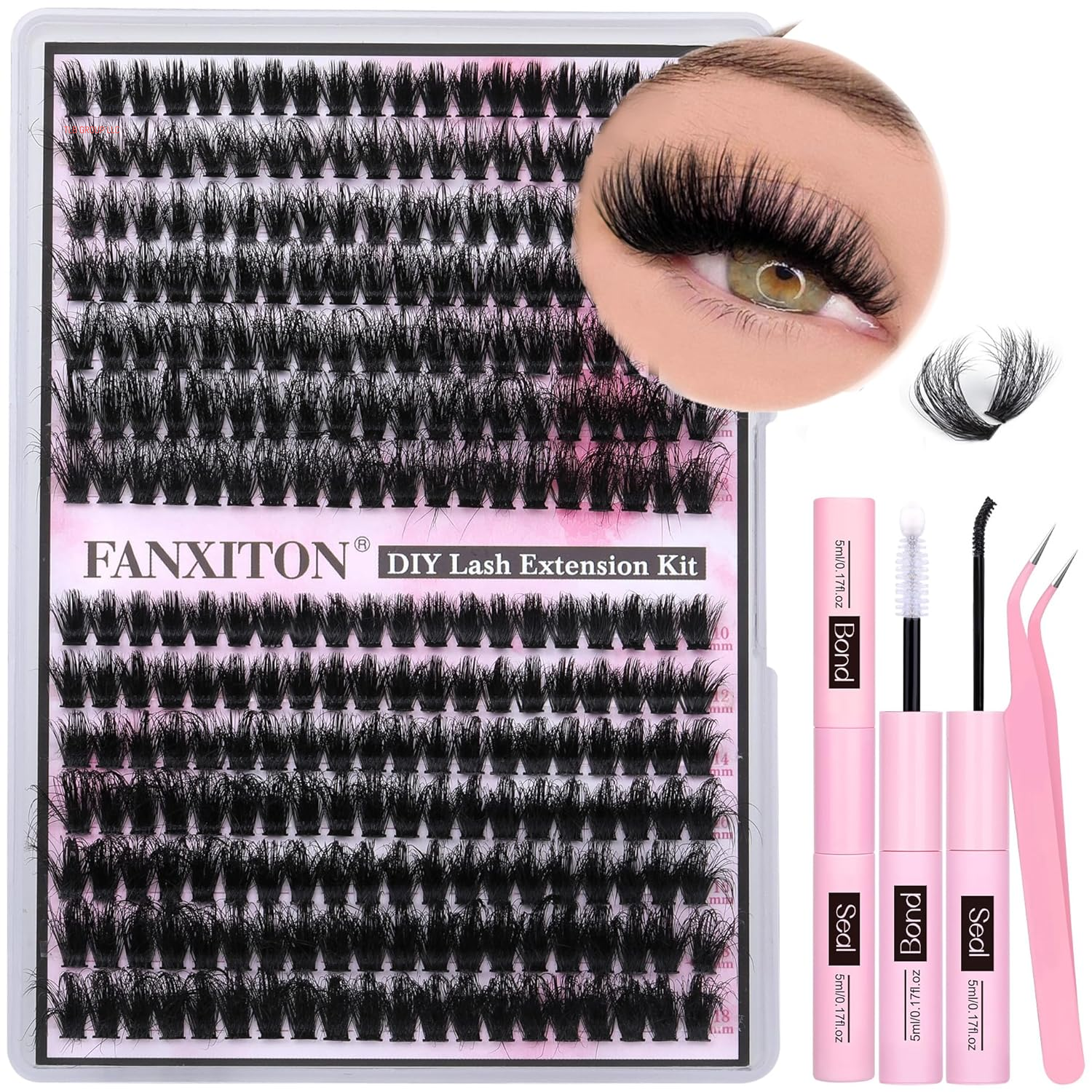 DIY Lash Extension Kit 40D+50D Volume Lash Clusters Kit with Lash Bond and Seal 280 Pcs Thick Individual Lashes 9-16 Mm D Mink Lashes Cluster, Lash Cluster Remover and Tweezers by