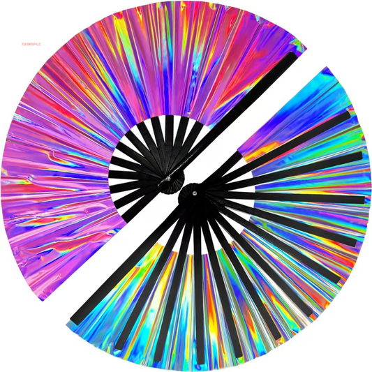 1Pcs Boots on the Ground Fan, 2025 New Line Dance Popping Fan,Holographic Purple Laser Colors Hand Fan,Clap Fans for Line Dancing,Clack Handheld Large Folding Hand Rave Fan