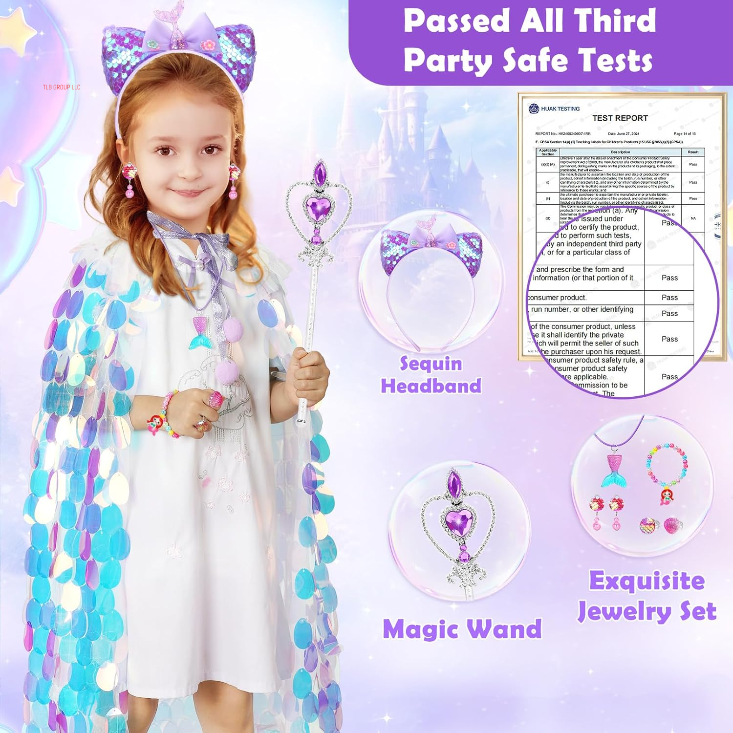 Princess Dress up for Girls 4-6, Mermaid Toddler Toys for Ages 3-8, 8 Pcs Shiny Sequin Princess Cape Set Kids Toys, Princess Girl Toys for Easter Halloween Birthday Christmas Gifts Party Favors