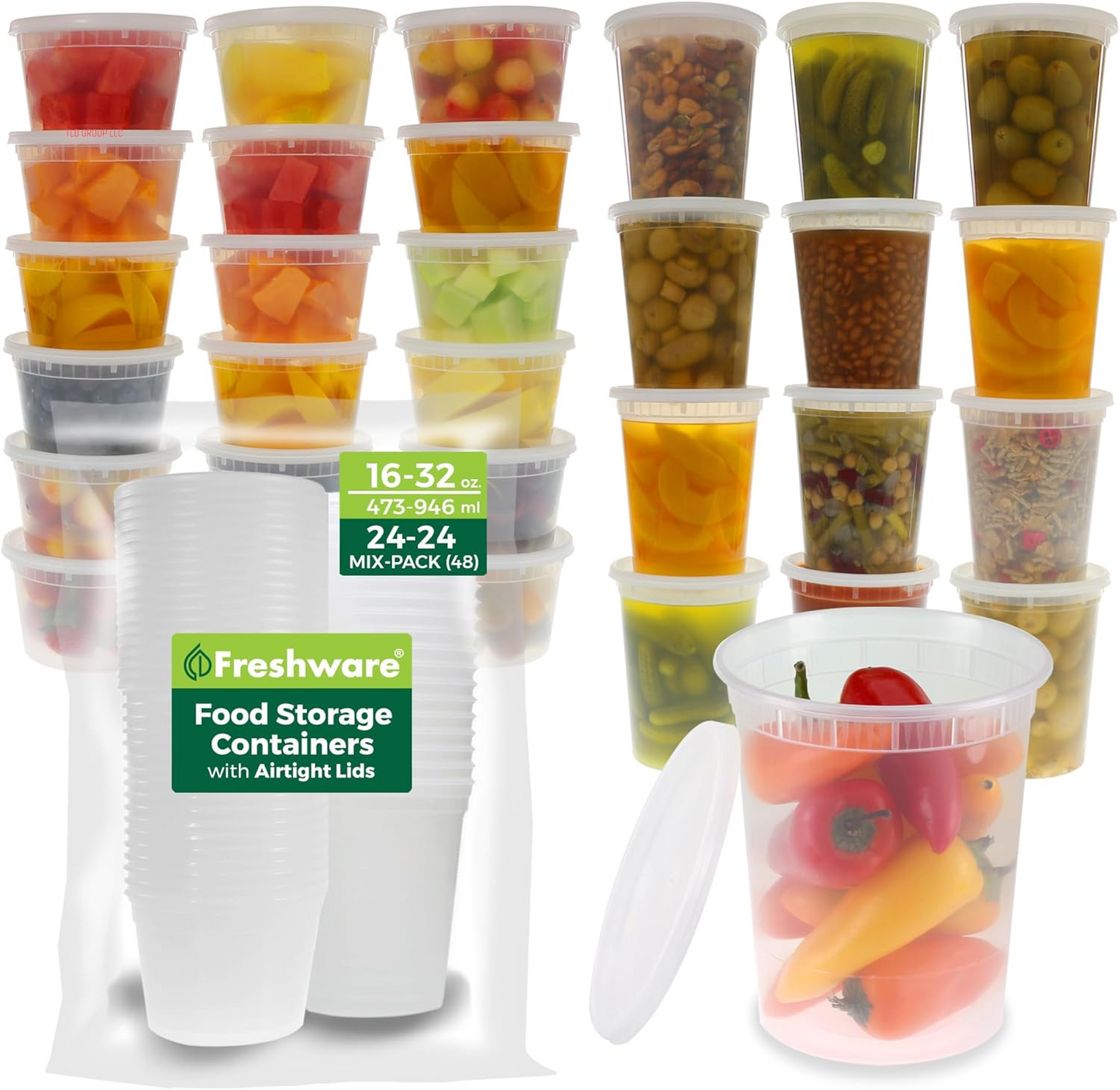 Food Storage Containers [24 Set] 32 Oz Plastic Deli Containers with Lids, Slime, Soup, Meal Prep Containers | BPA Free | Stackable | Leakproof | Microwave/Dishwasher/Freezer Safe
