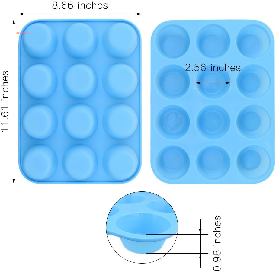 12-Cup Silicone Muffin Pan, Pack of 2 Non-Stick Muffin Molds, Baking Pan for Cupcake, Tarts, Egg Bites-Blue