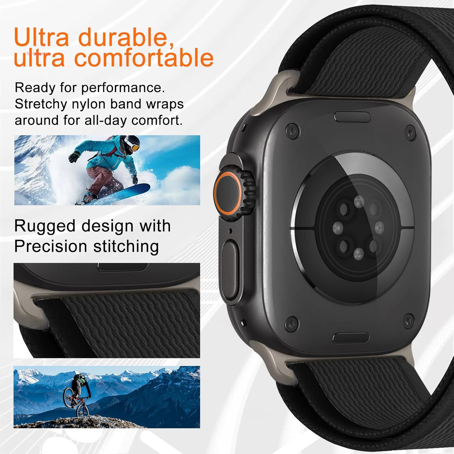 Trail Loop Nylon Band - Compatible with Apple Watch Ultra 2 Band/Ultra Band 49Mm 45Mm 44Mm Men Women, Braided Elastic Weave Sport Strap for Iwatch Ultra 2, Iwatch Ultra Series 10 46Mm SE/9/8/7/6/5/4