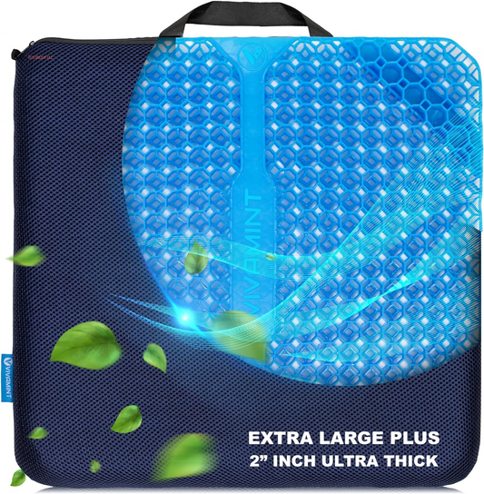 Gel Seat Cushions for Long Sitting- Extra Large & Ultra Thick(2" Inch)- Office Chair Cushion for Pressure Relief, Sciatica, Hip & Back Pain- Car Seat, Wheelchair, Truck Driver Seat - Non-Slip Ties TRUCK DRIVER