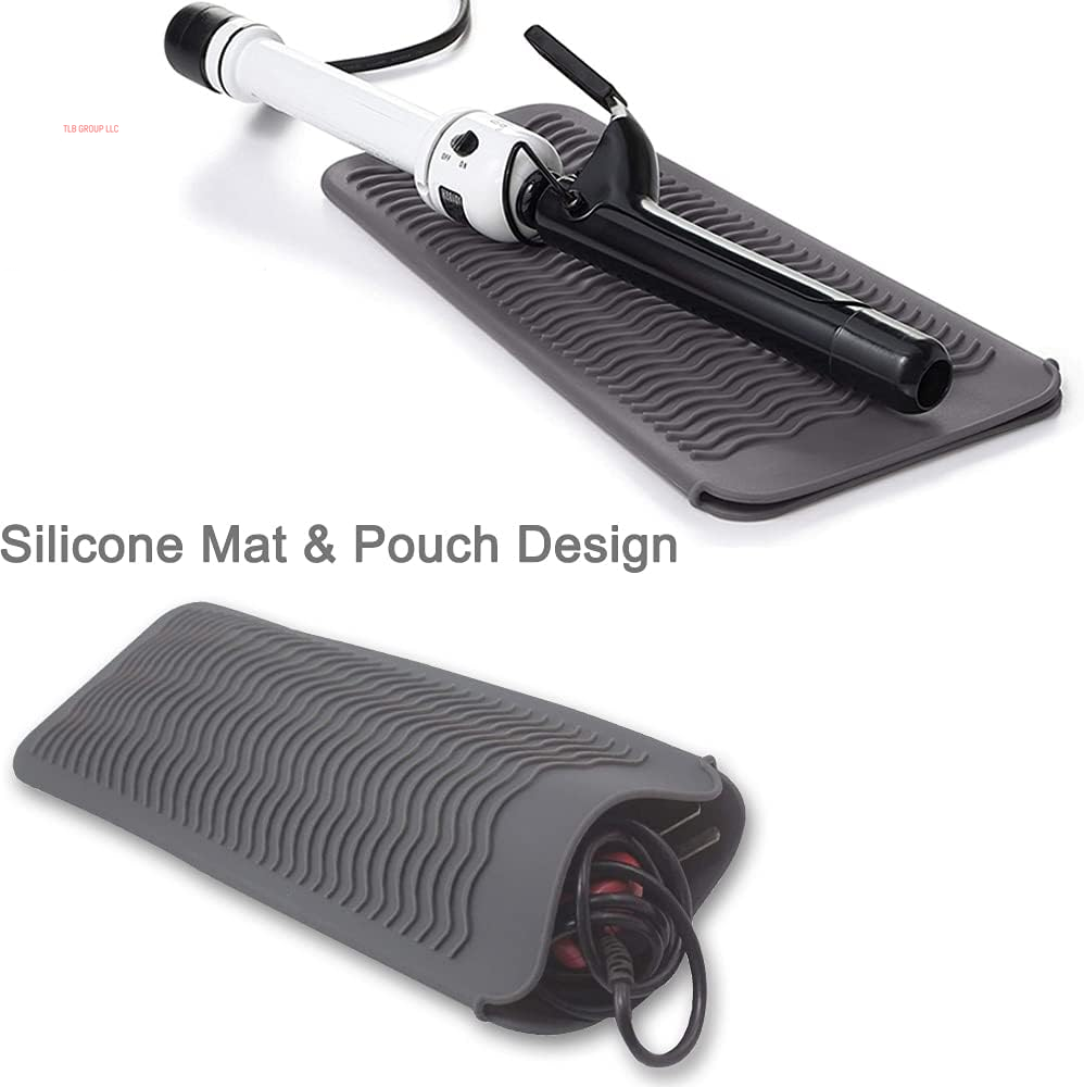 Heat Resistant Mat for Hair Tools, Silicone Heat Mat & Holder for Curling Iron, Professional Portable Travel Flat Iron Mat Pad Pouch Case Cover for Countertop