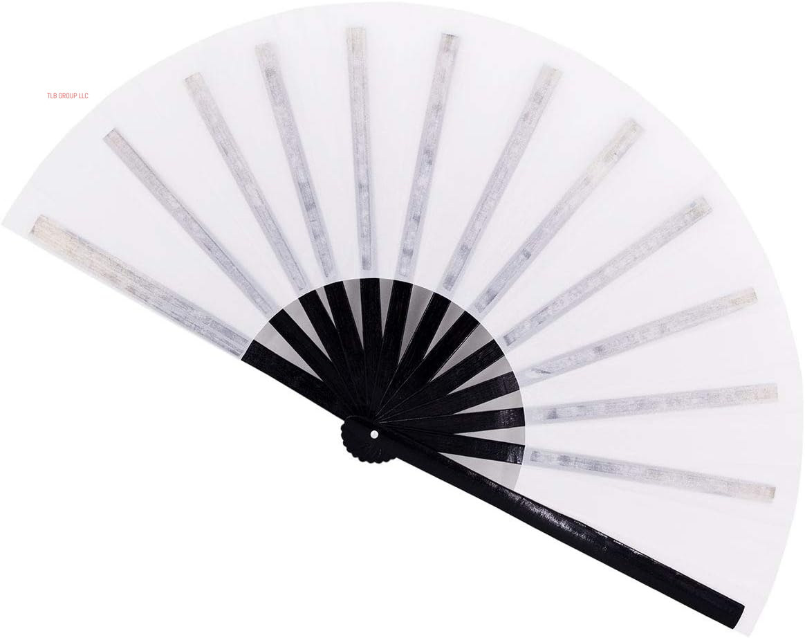 Large Folding Hand Rave Fan Popping Fans for Line Dancing, Big Clacking Fans Clap Fan for Boots on the Ground Dance,Party,Decoration,Festival (White and Black)