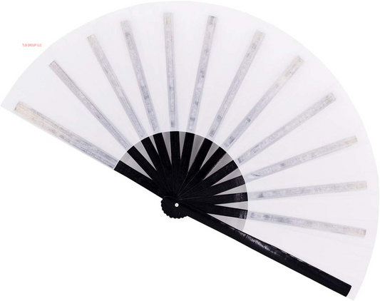 Large Folding Hand Rave Fan Popping Fans for Line Dancing, Big Clacking Fans Clap Fan for Boots on the Ground Dance,Party,Decoration,Festival (White and Black)