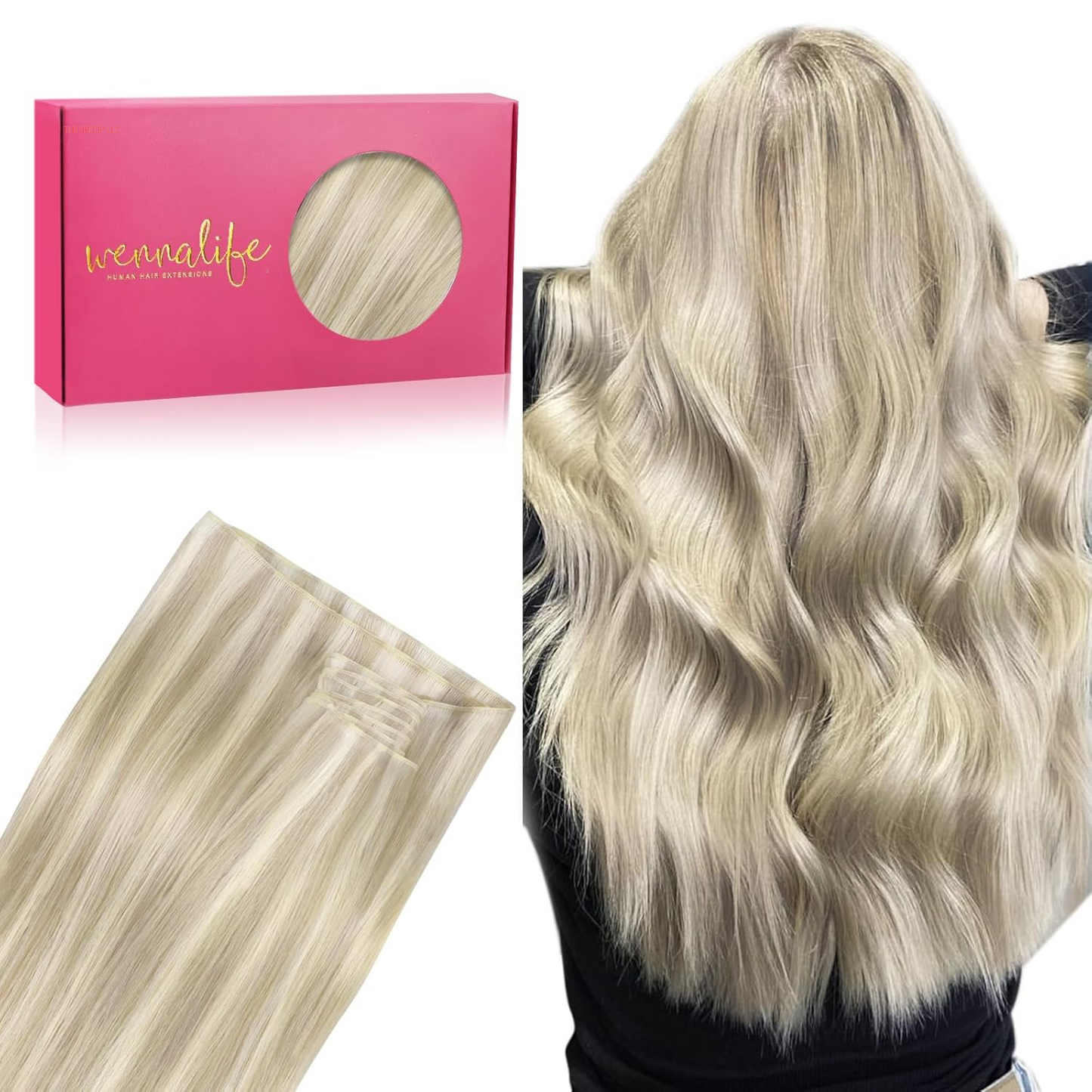 Sew in Hair Extensions Real Human Hair, 14 Inch 80G Light Blonde Highlighted Golden Blonde Machine Weft Hair Extensions Human Hair Hand Tied Weft Hair Extensions Sew In