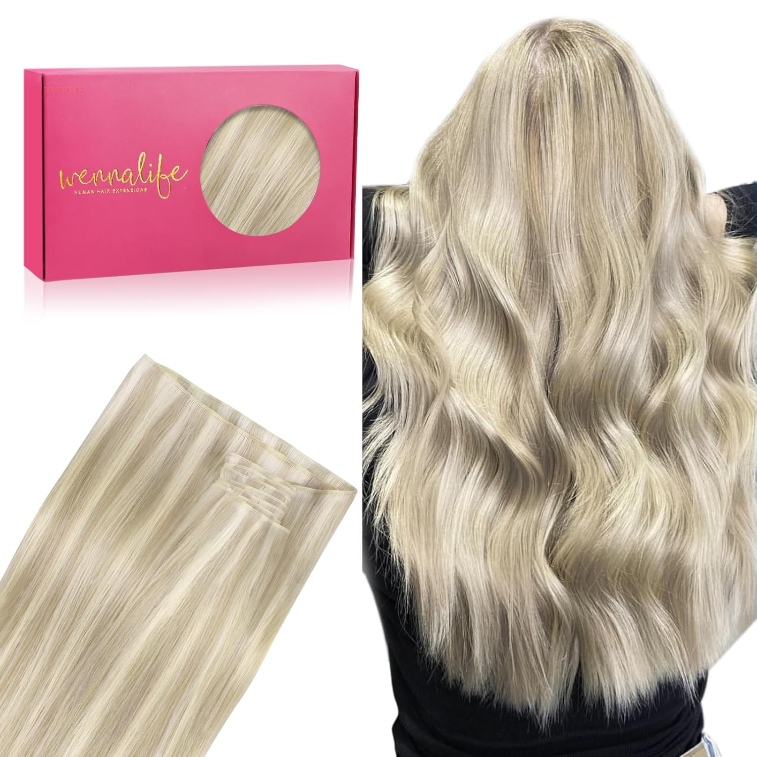 Sew in Hair Extensions Real Human Hair, 14 Inch 80G Light Blonde Highlighted Golden Blonde Machine Weft Hair Extensions Human Hair Hand Tied Weft Hair Extensions Sew In