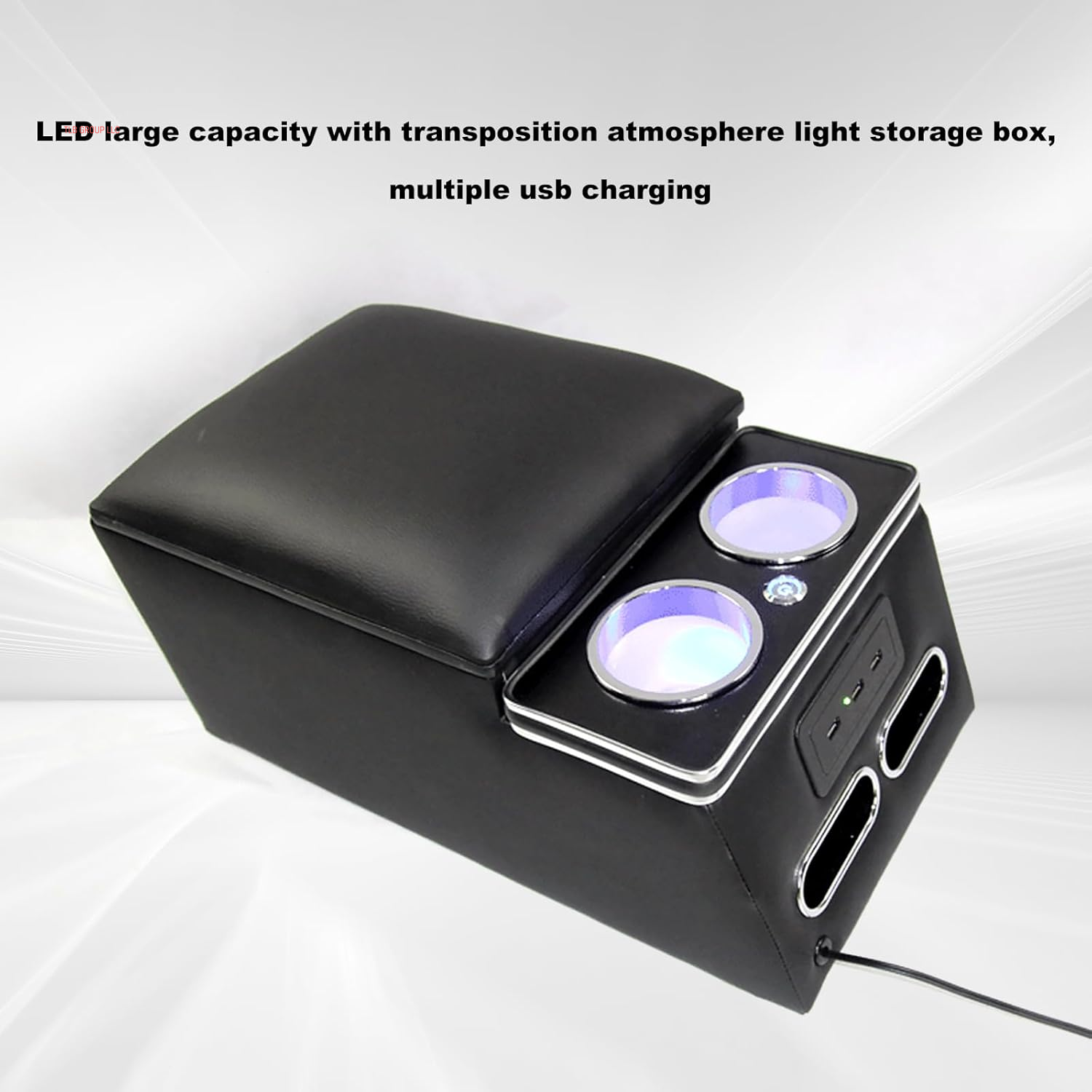 Black Universal Truck Seat/Bench Organizer with LED Light, USB Port, Cup Holders, Armrest, and Padded Top Lid - Ideal for Business Storage 124810 Contractor Console Luxurious