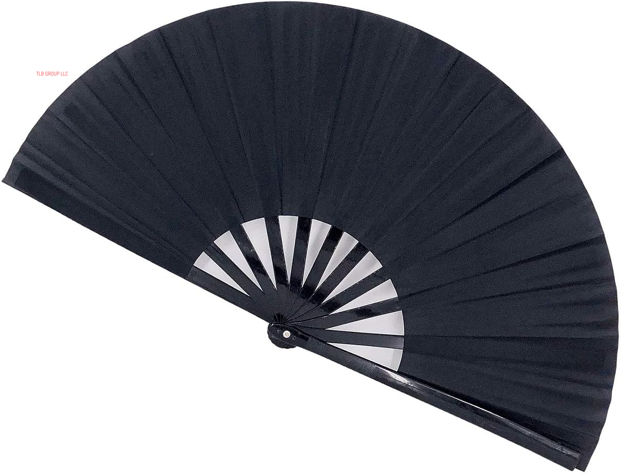 Large Folding Fans Rave Hand Clap Fan Popping Fan for Line Dancing, Big Foldable Clacking Fans for Boots on the Ground Dance Festival, Dancing, Performance (Black)