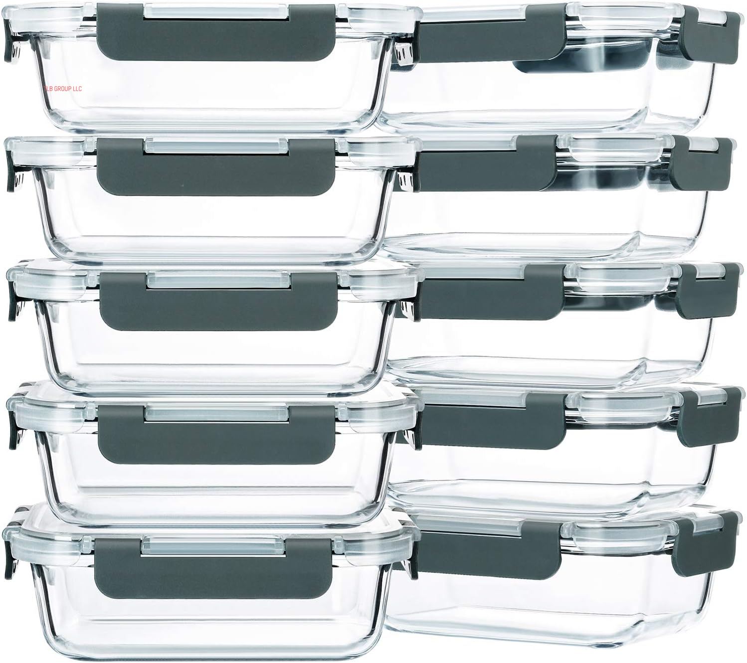 10-Pack,22 Oz Glass Meal Prep Containers,Glass Food Storage Containers with Lids,Glass Lunch Containers,Microwave, Oven, Freezer and Dishwasher (Gray)