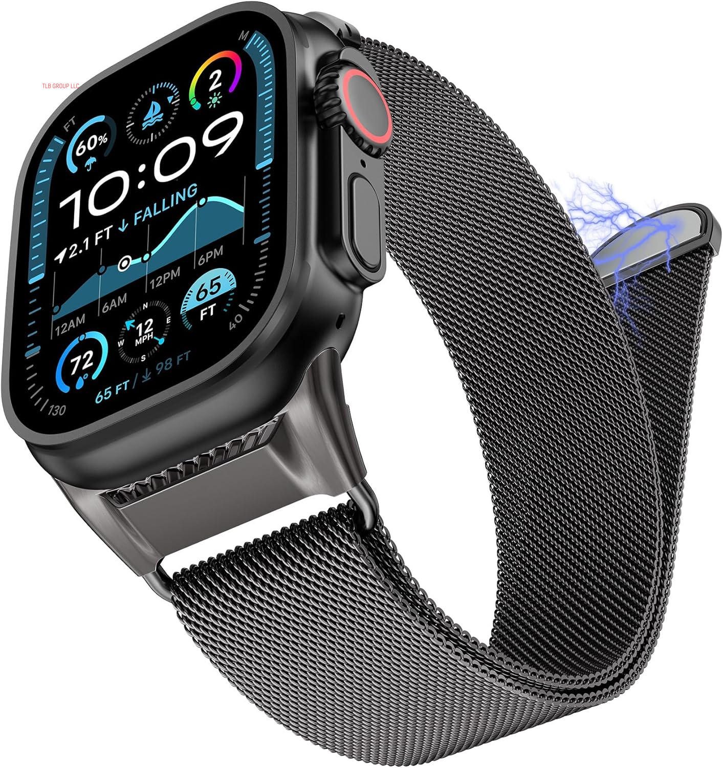Milanese Mesh Loop Compatible with Apple Watch Band Ultra 2/1 49Mm Series 10 46Mm, Mechanical Design Metal Connector for Iwatch Series 9/8/7 45Mm, Se2/Se/Series 6/5/4 44Mm, Series 3/2/1 42Mm