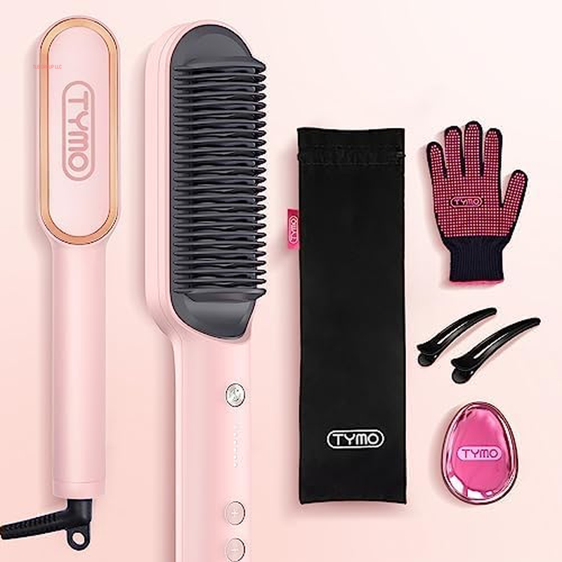 Ring Hair Straightener Brush – Hair Straightening Iron with Built-In Comb, 20S Fast Heating & 5 Temp Settings & Anti-Scald, Perfect for Professional Salon at Home, Sakura Pink