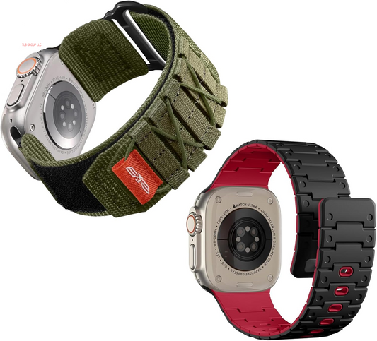 Magnetic Silicone Watch Band + R-Nylon Band Compatible with Apple Watch Series 10 Band 46Mm for Men 49Mm/45Mm/44Mm/42Mm(3/2/1), Sport Watchband for Iwatch SE2/SE/9/8/7/6/5/4
