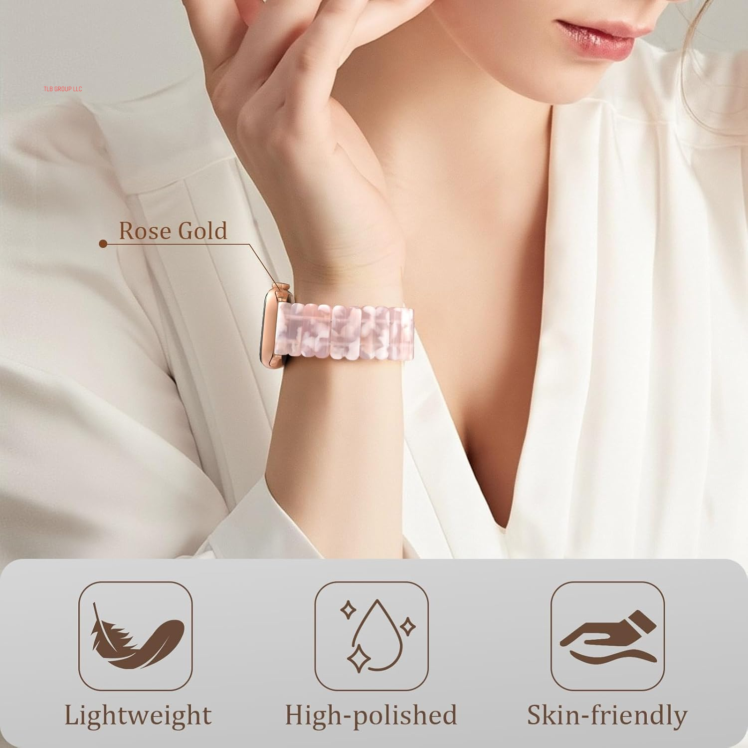 Resin Stretchy Band Compatible with Apple Watch 38/40/41Mm, 42/44/45/46/49Mm Fashion Cute Strap for Iwatch 10/9/8/7/6/5/4/3/2/1/SE Lightweight Elastic Bracelet Wristband Women,S/M