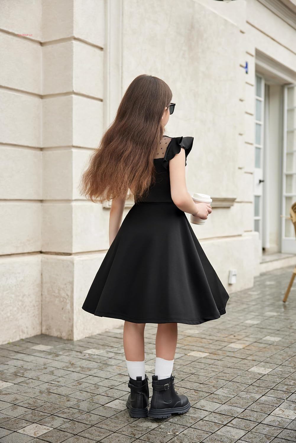 Girls Dresses Summer Formal Party Wedding Ruffle Sleeve Mesh a Line Dress with Pockets
