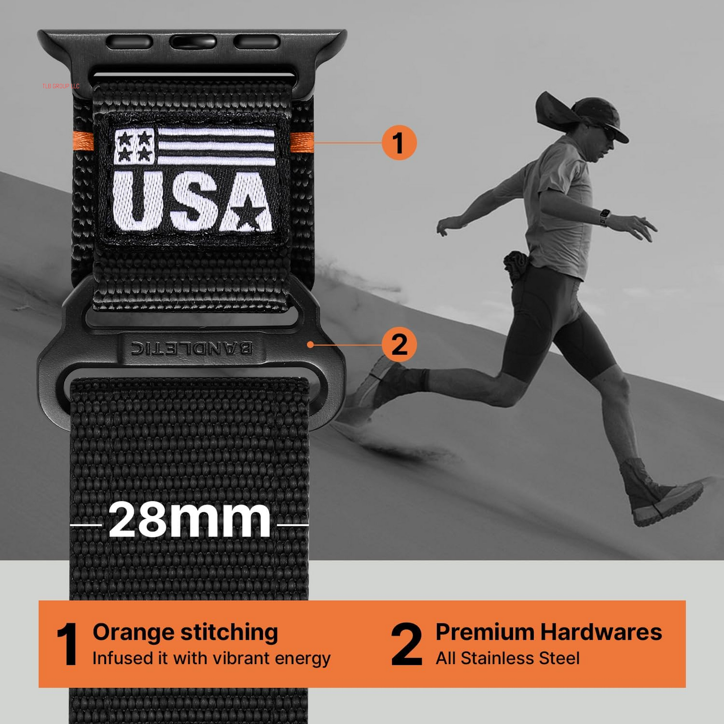 Rugged Nylon Compatible with Apple Watch Bands for Men, Sport Workout Band Soft Wristbands for Iwatch Ultra Strap 49Mm Series 10 46Mm 9/8/7 45Mm SE2/6/SE/5/4 44Mm 3/2/1 42Mm, Black, Medium