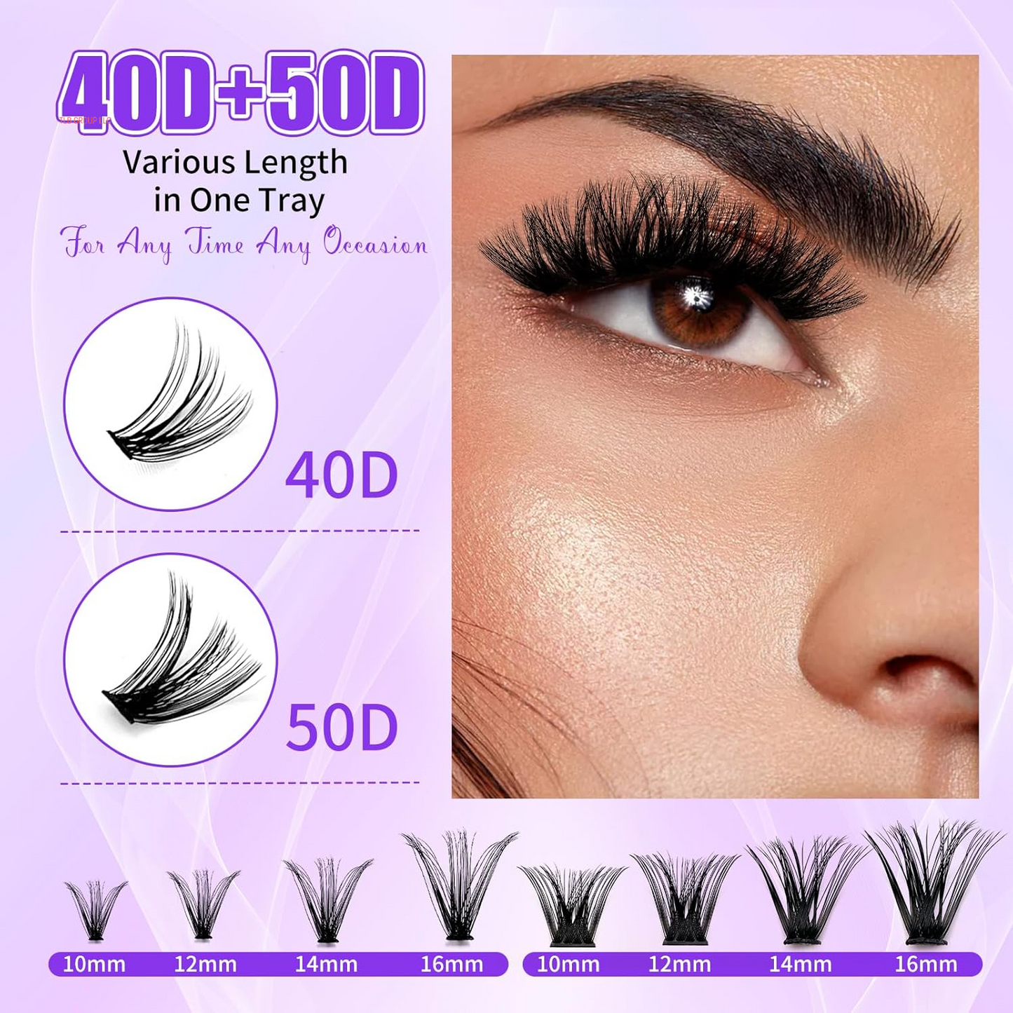 DIY Lash Extension Kit,280 Pcs Cluster Lash Extensions, 10-16Mm Mix Wispy Lash Clusters, 40D+50D D Curl Lash Clusters Kit with Bond and Seal and Tweezer and Remover,Fluffty Lash Extensions