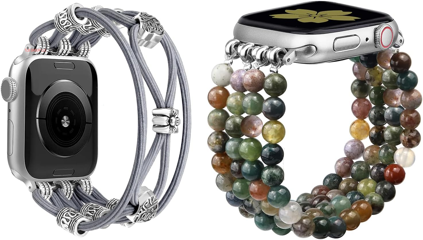 Braided Nylon Stretchy Strap Natural Stone Beaded Bracelet Band Bundle Compatible with Apple Watch 38Mm 40Mm 41Mm 42Mm (S10) for Women for Iwatch Series 10/9/8/7/6/5/4/3/2/1/SE