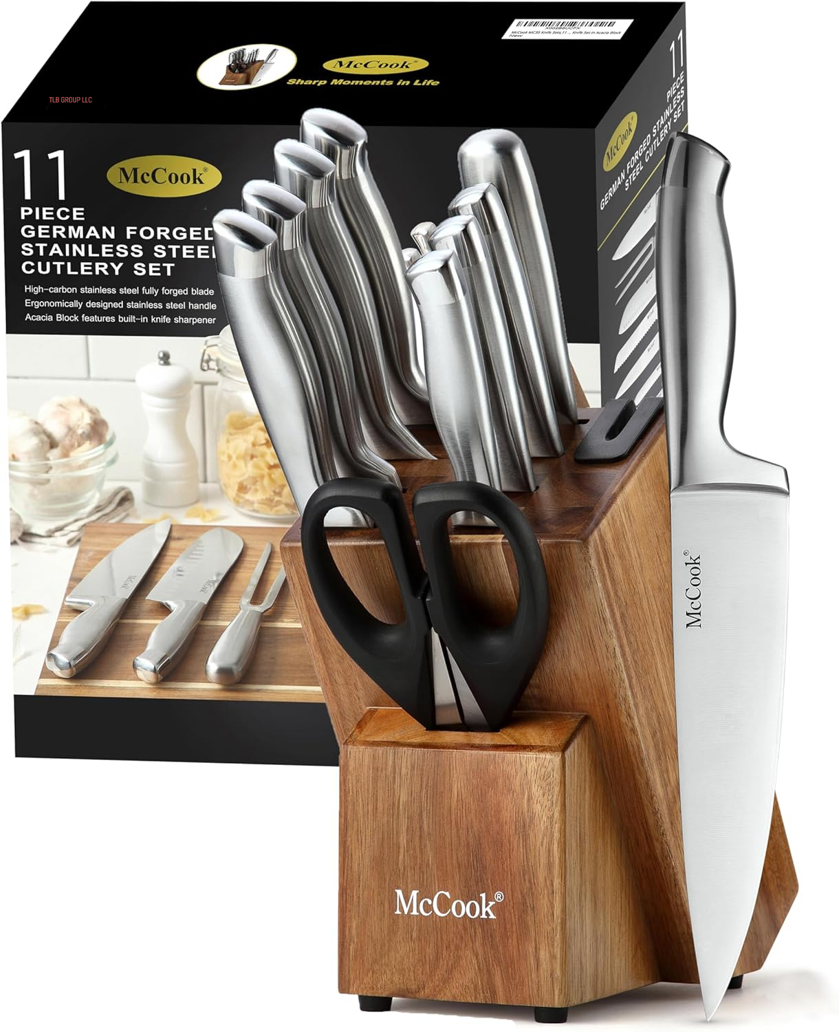 ® Knife Sets,German Stainless Steel Knife Block Sets with Built-In Sharpener