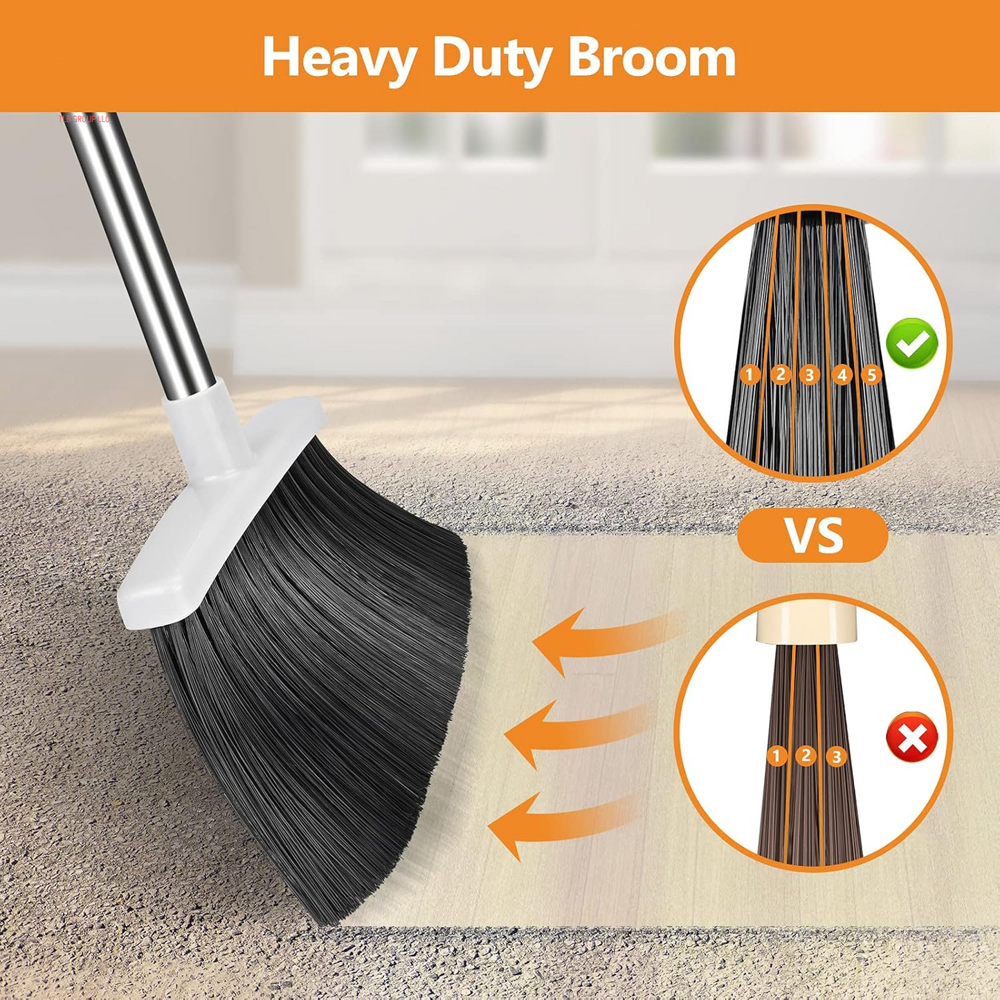 Broom and Dustpan Set, Heavy Duty Dust Pan and Broom with Long Handle 51 Inch Broom with Dustpan Combo Set for Home Kitchen Indoor Outdoor Sweeping Broom for Floor Cleaning - Gray