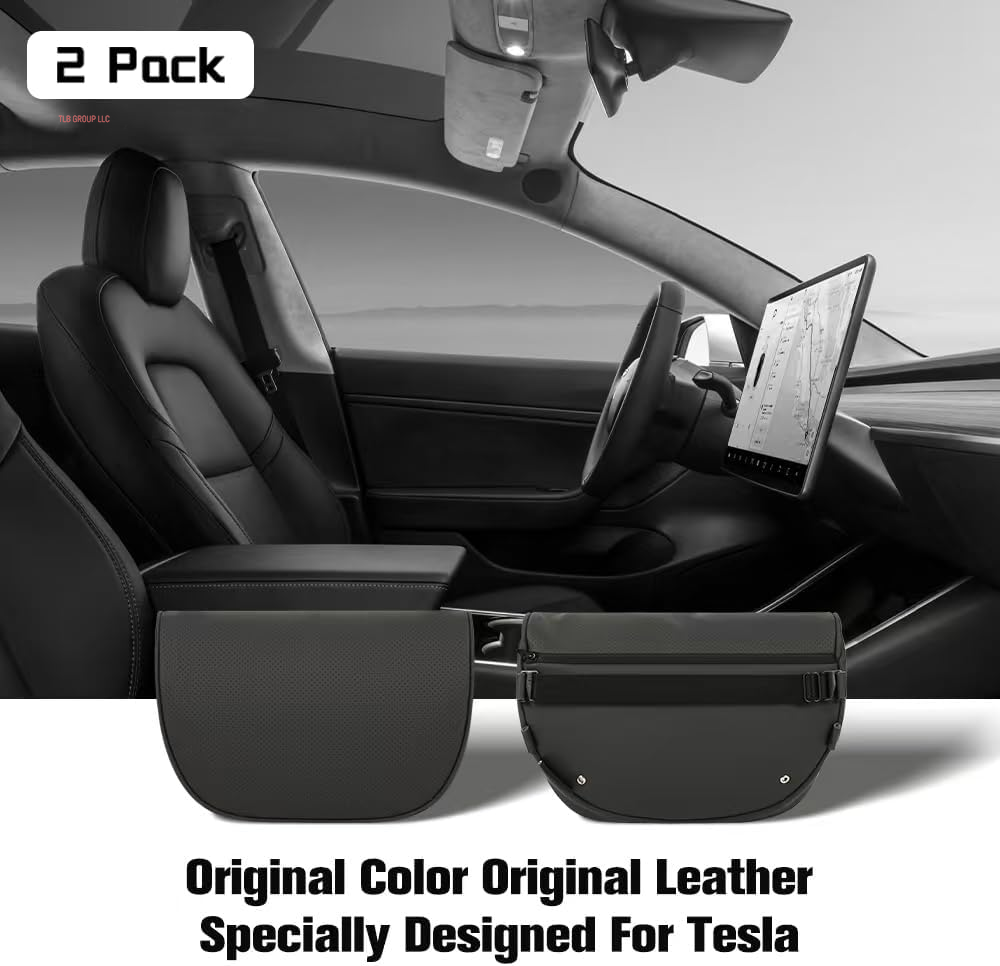 Headrest Pillow for Tesla Model 3 Model Y with Adjustable Strap,Tesla Neck Pillow with Leather,For Head,Neck,Shoulders,Multipurpose,Tesla Accessories 2 Pack (Black)