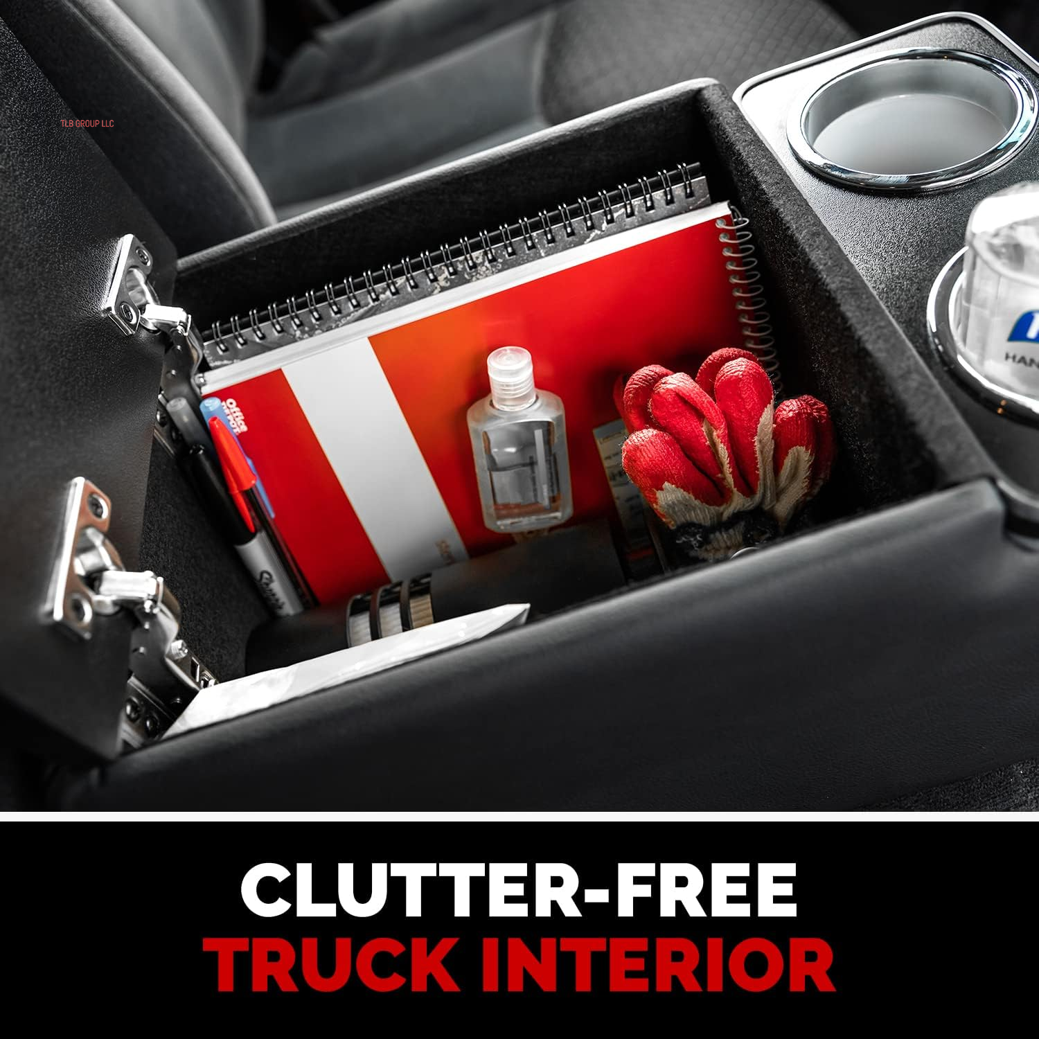 Automotive 124810 Universal Truck Seat/Bench Contractor Center Console Business Organizer and Storage with Cup Holders and Padded Top Lid for Armrest, Black