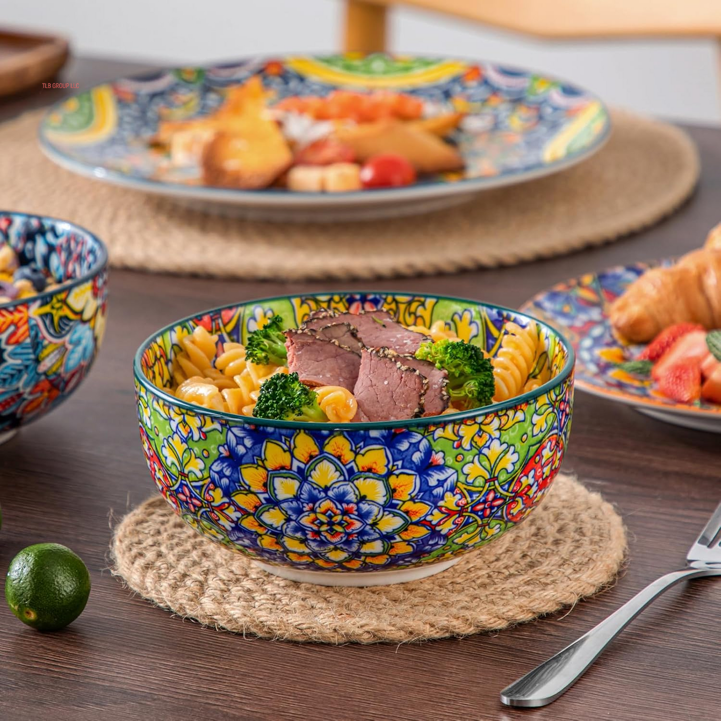 12 Pieces Dinnerware Sets, Plates and Bowls Set, Porcelain Dishes Set for 4, Microwave and Dishwasher Safe, Scratch Resistant, Bohemian Style Dining Ware Service for 4, Series SIMI