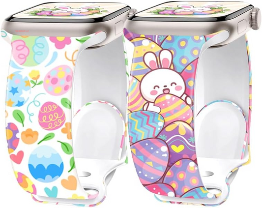 2 Pack Easter Eggs Band for Apple Watch Bands 46Mm 45Mm 44Mm 49 42Mm(S3) for Women, Silicone Iwatch Bands for Women Series 10 9 8 7 SE 6 5 4 3 Holiday Dressy Fancy Cute Strap for Apple Watch Band