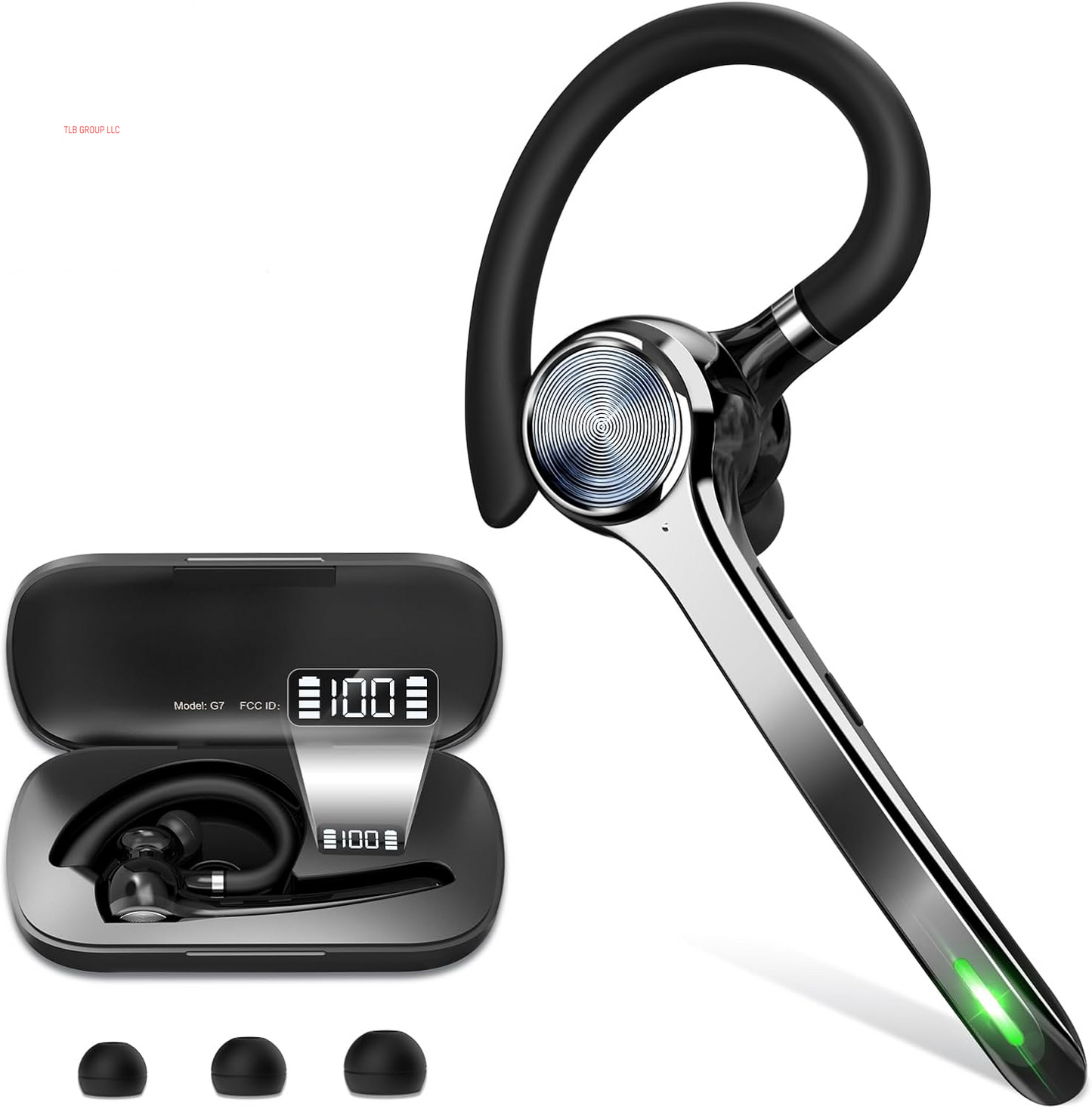 Bluetooth Headset, Wireless Bluetooth Earpiece with 500Mah Charging Case 72 Hours Talking Time Built-In Microphone for Ios Android Cell Phone, V5.1 Hand-Free Headphones for Trucker, Office
