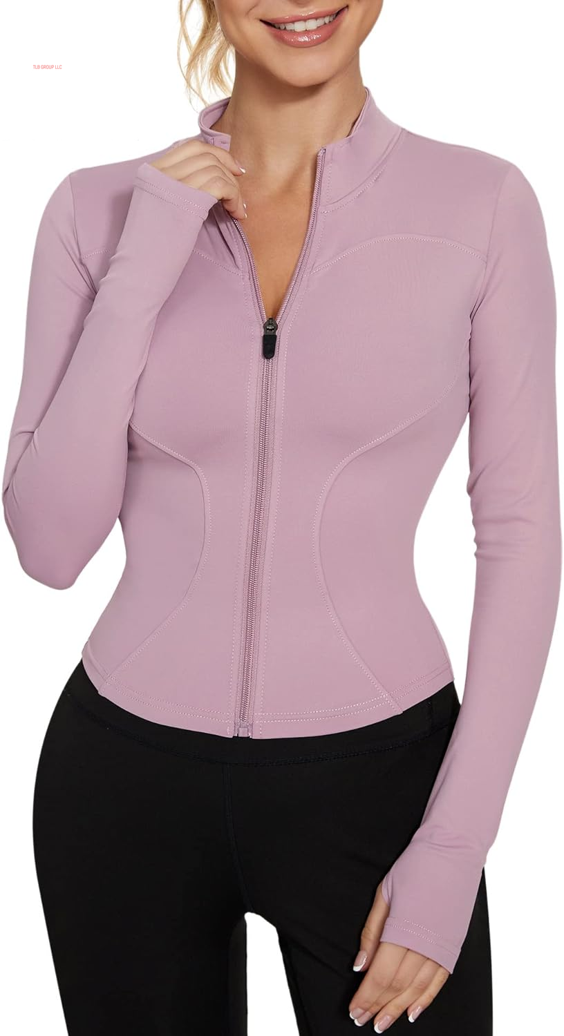 Women'S Workout Jacket Lightweight Zip up Yoga Jacket Cropped Athletic Slim Fit Tops