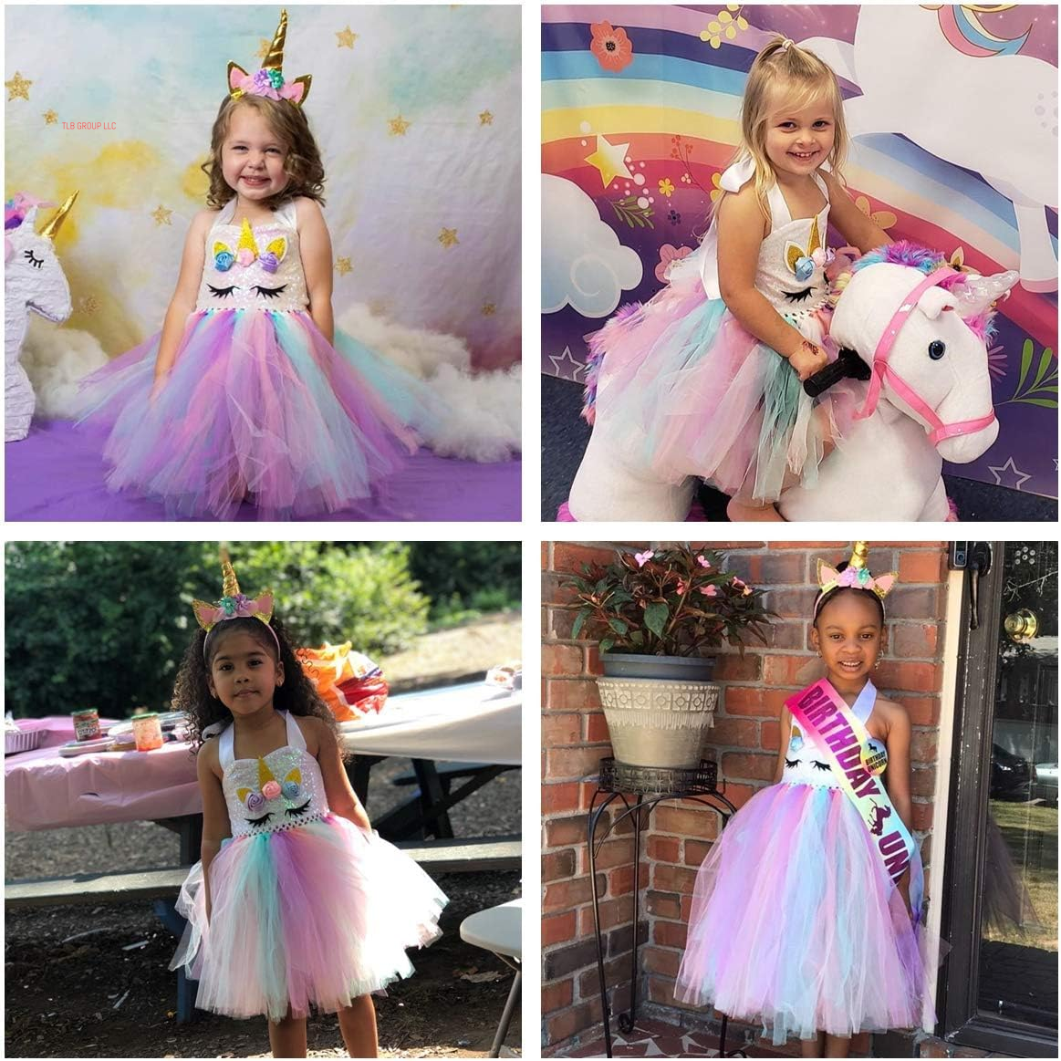 Handmade Sequin Unicorn Dress for Girls 1-10Y with Headband Birthday Dance Party Dresses