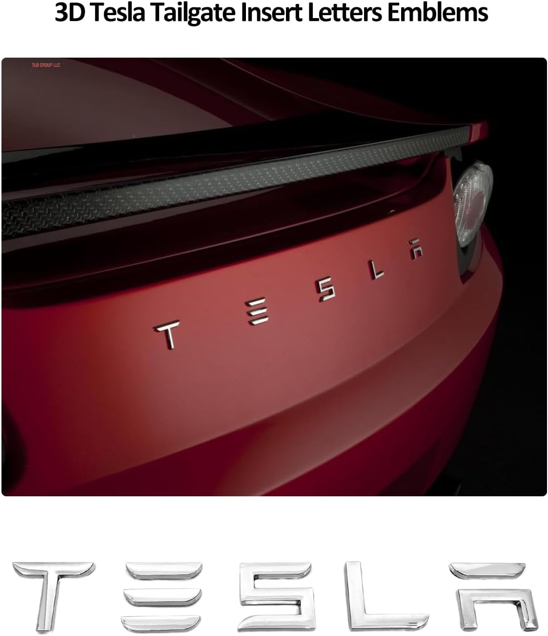 2025 Metal Logo Letters Fit for Tesla, Tailgate Letters Emblems Model 3 Y S X Accessories, Tesla Logo Emblem Model Y Metal Raised Tailgate Insert Rear Emblems Silver