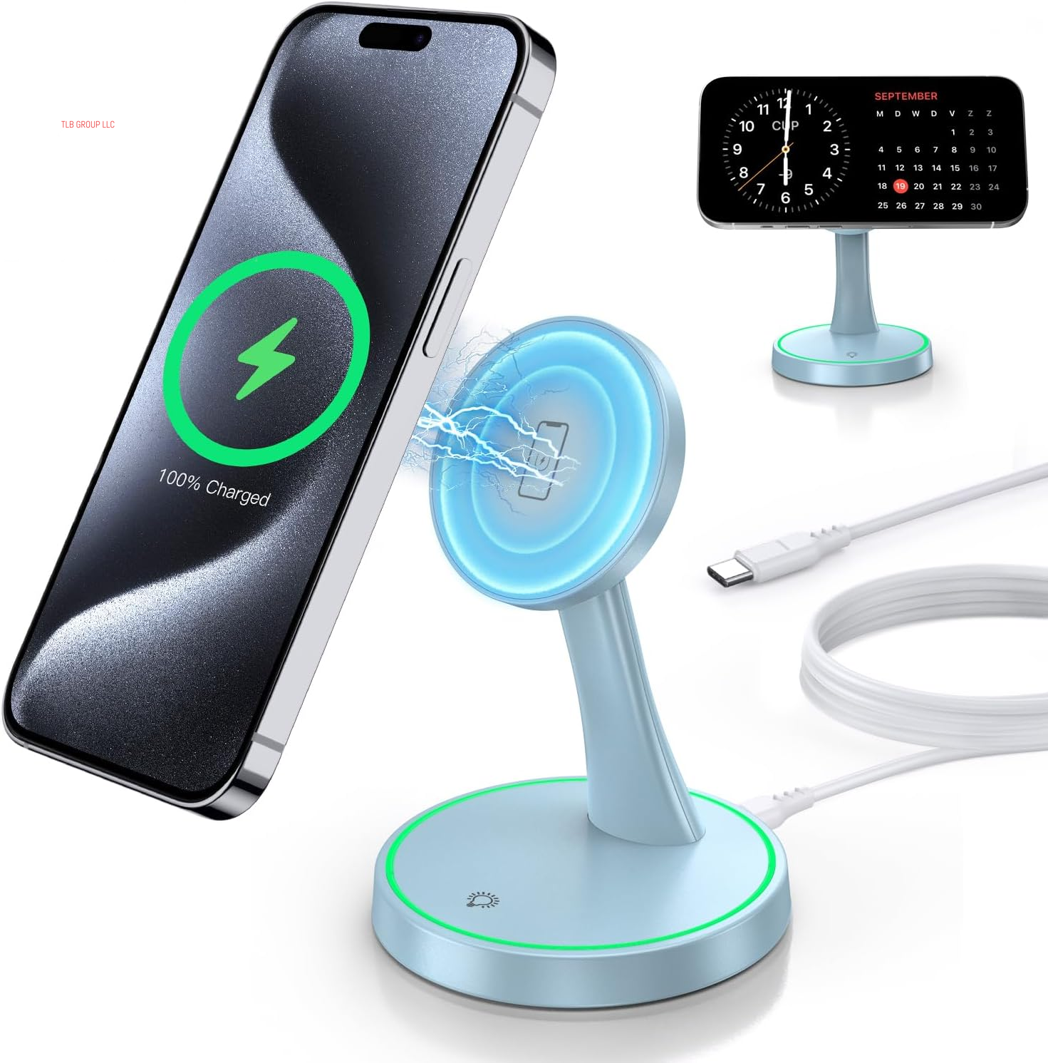Magnetic Wireless Charger Stand 15W Fast Mag-Safe Charger for Iphone 16/16 Pro/16 Plus/16 Pro Max/15/14/13/12 Series Magnet Wireless Charging Station/Pad with Sleep-Friendly Light for Airpods