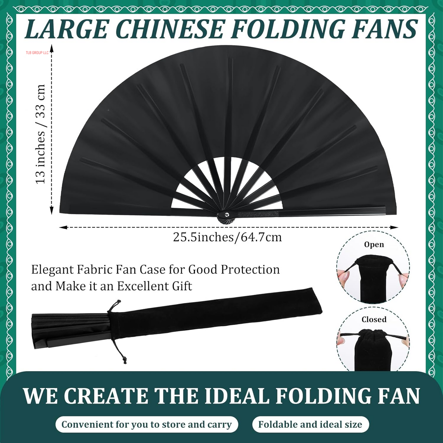 Large Folding Fans for Line Dancing Big Chinese Foldable Silk Clack Popping Fans for Line Dancing Make Sounds Boots on the Ground for Women Men Chinese Kung Fu Dance Party(Black)