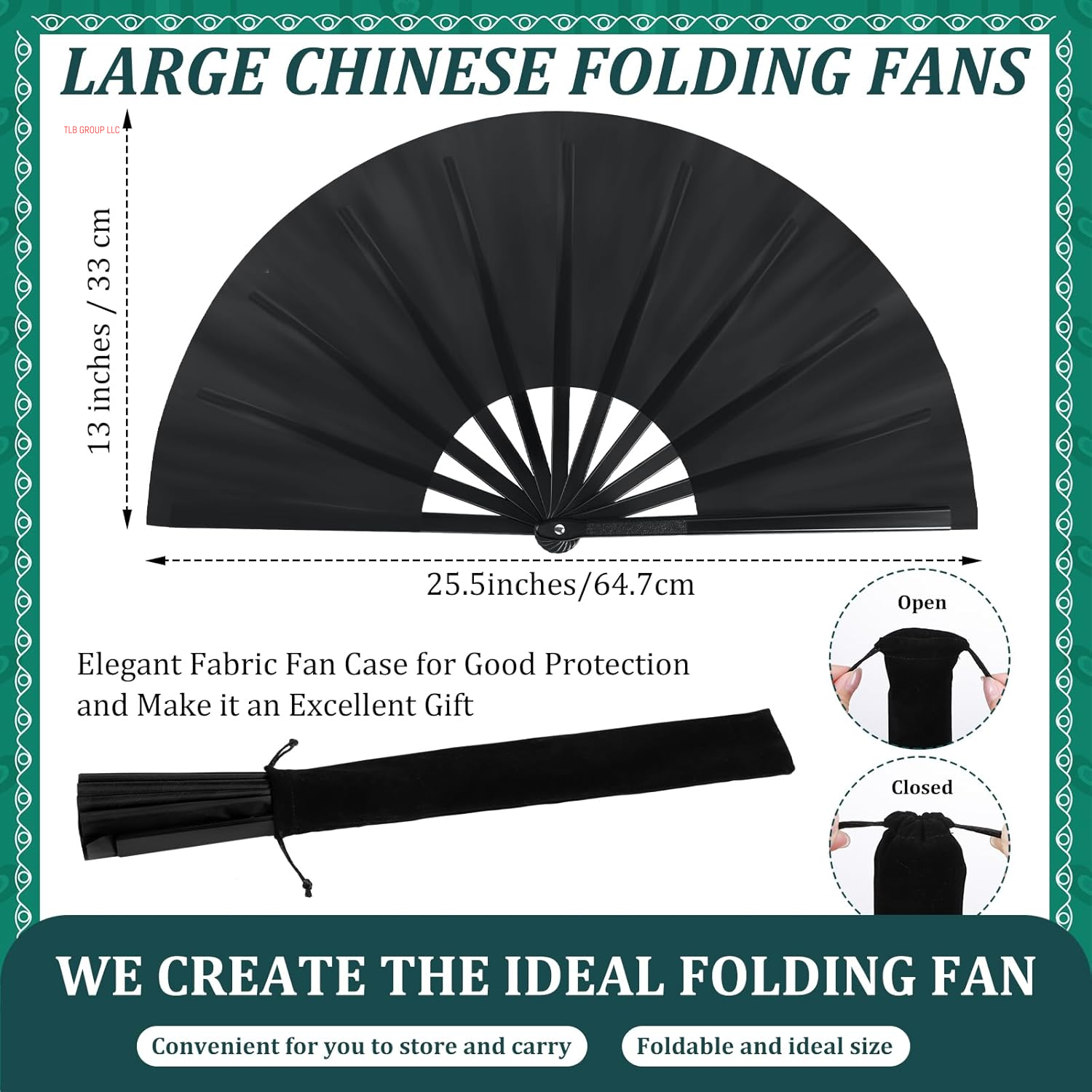Large Folding Fans for Line Dancing Big Chinese Foldable Silk Clack Popping Fans for Line Dancing Make Sounds Boots on the Ground for Women Men Chinese Kung Fu Dance Party(Black)