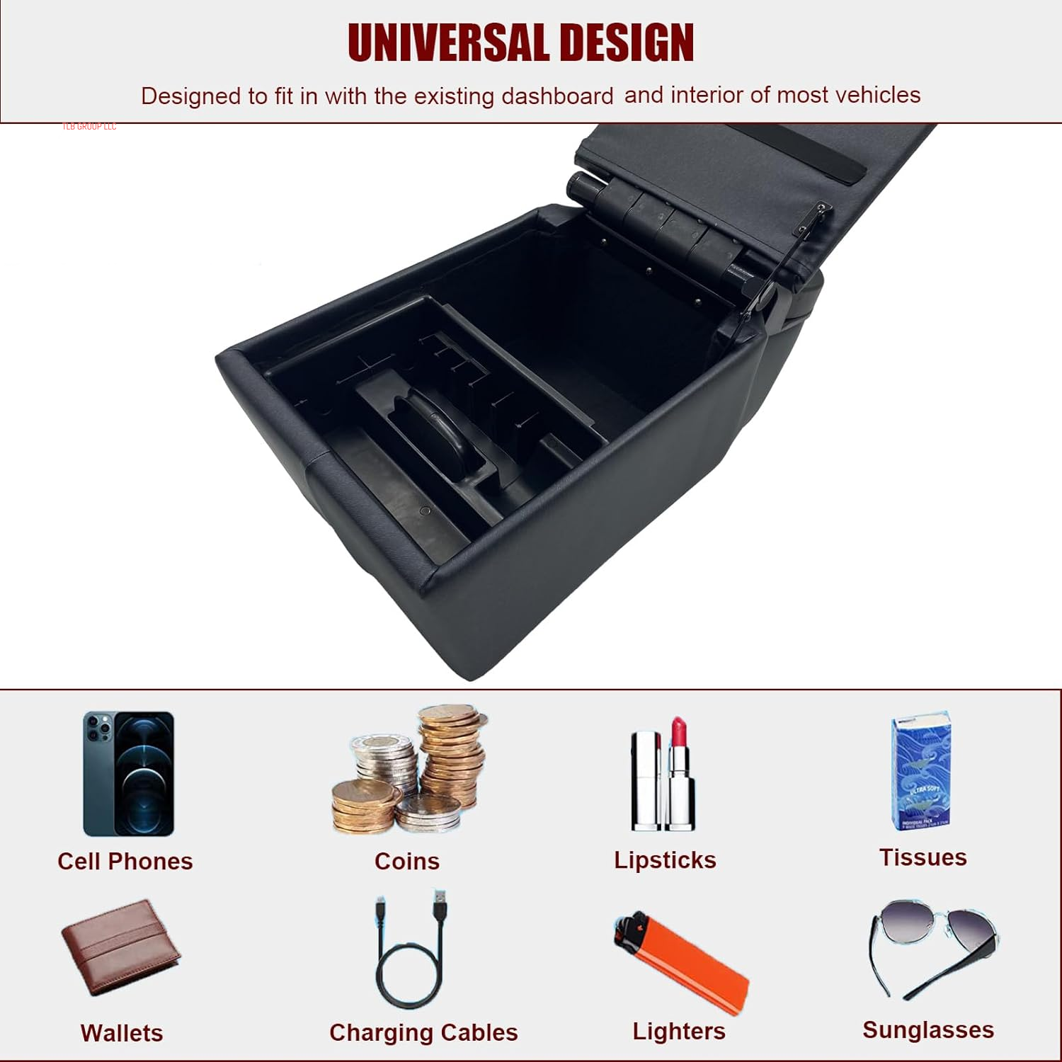 Universal Truck Seat/Bench Contractor Center Console Business Organizer and Storage with Adjustable Cup Holders, Clip Board, and Padded Top Lid for Armrest 124809 Black