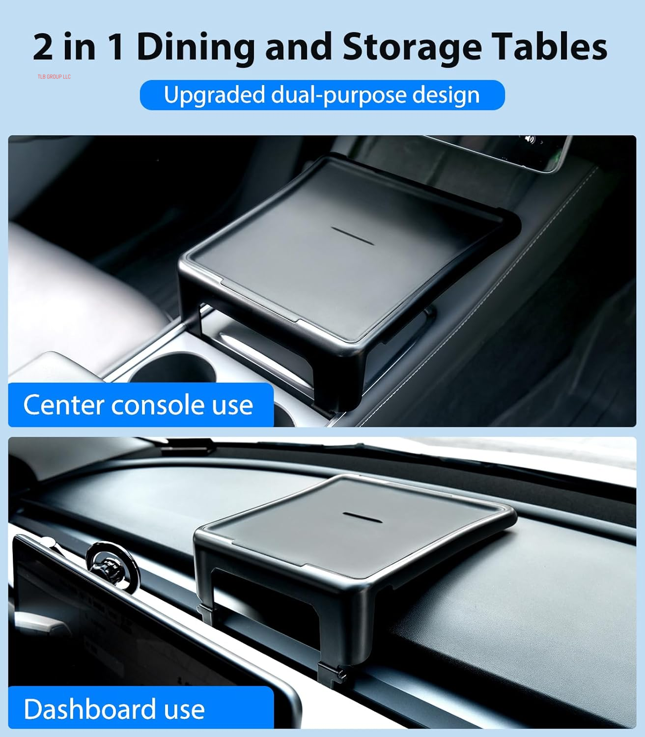 Tesla Table for Tesla Model Y Model 3 Accessories 2024 2023 2022 2021, 2-In-1 Car Center Console Food Tray Desk for Eating & Dashboard Storage Organizer, Removable Silicone Pad (Only for Tesla)